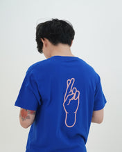 Load image into Gallery viewer, FINGERS CROSSED Signature short sleeve t-shirt (BLUE)